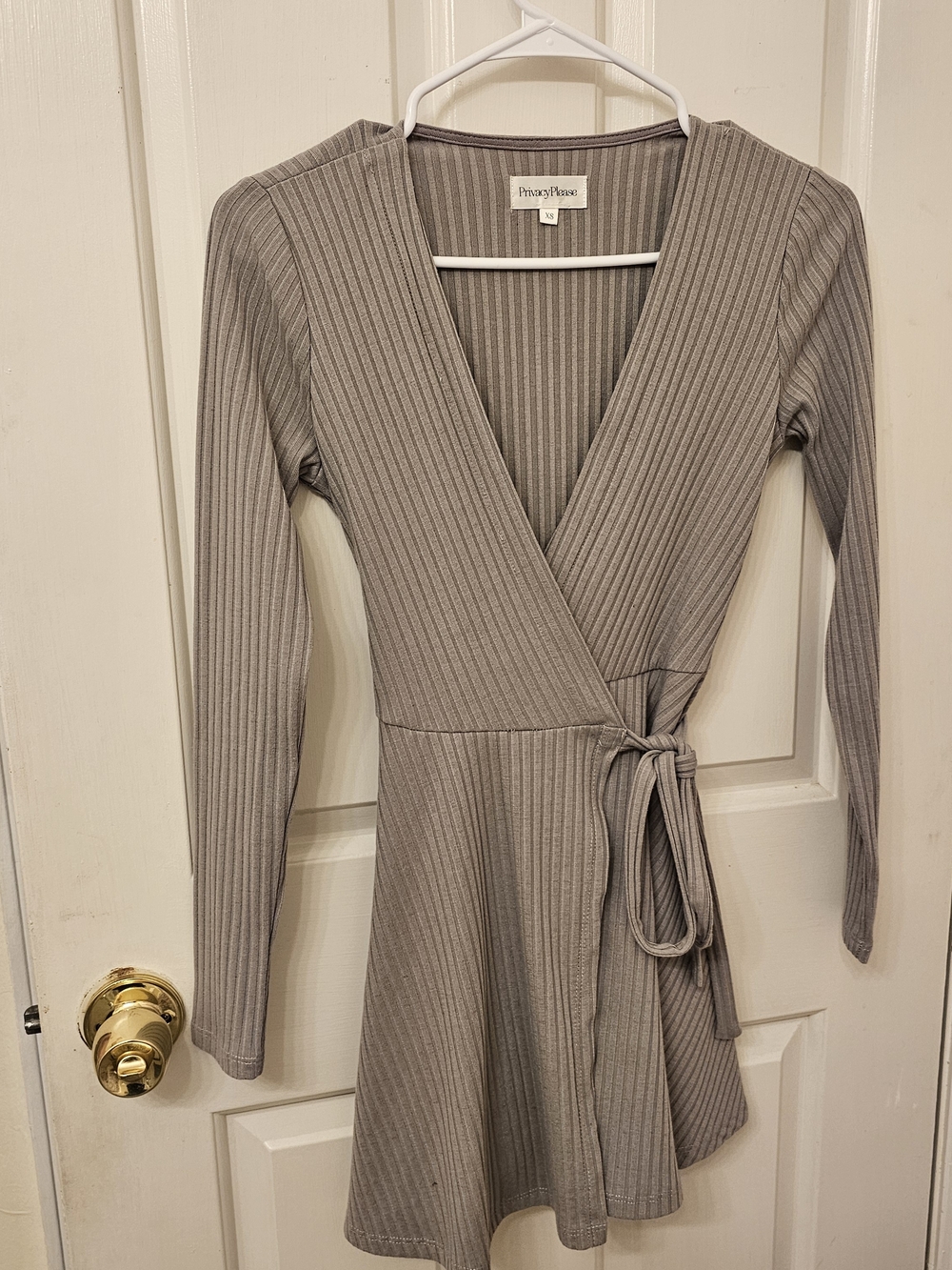 Privacy Please Ribbed Wrap Dress - Gray Taupe